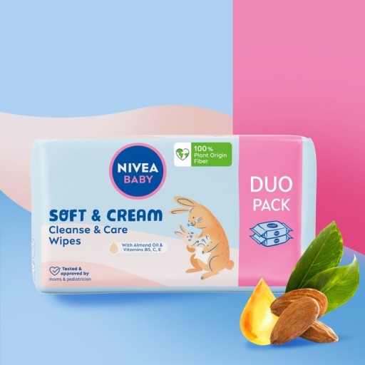 NIVEA BABY Vlhčené obrúsky Biodegradable Soft & Cream 2x57 ks