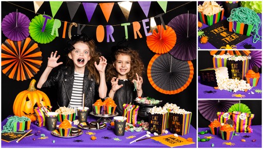 Čierne, oranžové a fialové balóny na Halloween