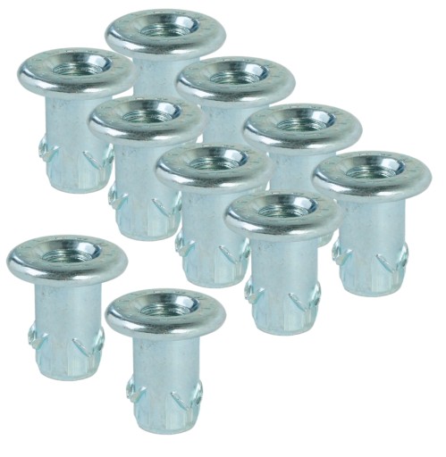 Zásuvka 10x M6 x 14 mm s golierom, tepaná nábytková vložka na drevo, nožičky