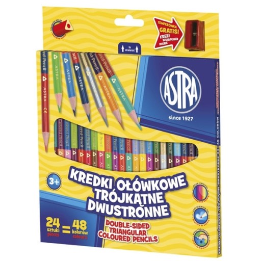 OBOJSTRANNÉ TROJUHOLNÍKOVÉ ceruzky 24 KS ASTRA + ZADARMO