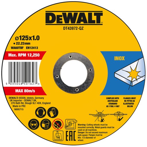 INOX oceľový kovový kotúč 125x1mm DeWALT DT43972