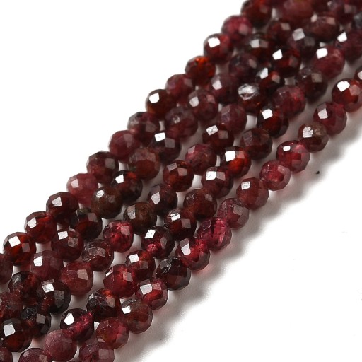 Korálky z prírodného granátu, okrúhle, fazetované, 3-3,5 mm, 135ks/37cm/prameň