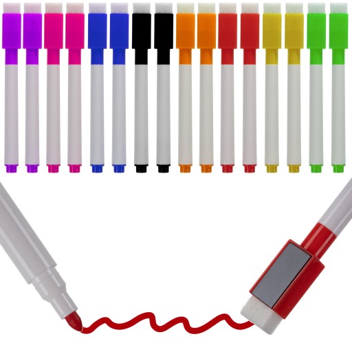 DRY ERASE MARKERS na tabuľu FAREBNÉ ZNAČKY s hubkou 16 kusov SADA