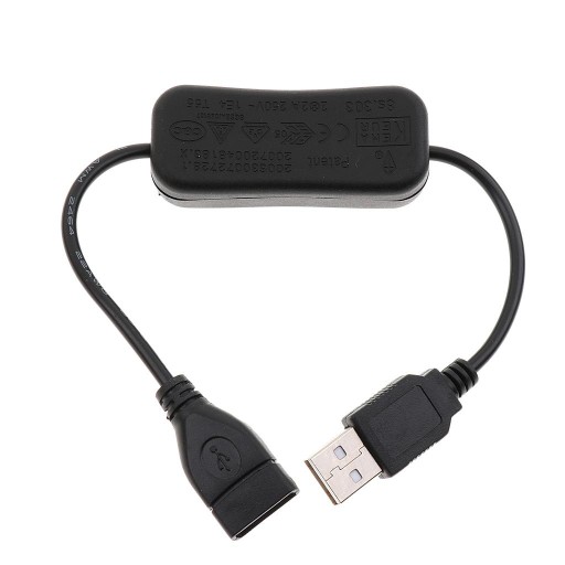 Predlžovací USB kábel s vypínačom, čierny