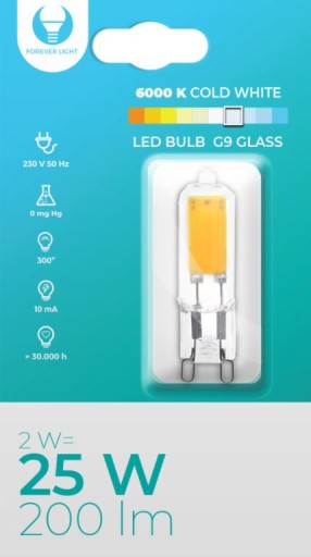 G9 2W LED ŽIAROVKA do nástennej lampy studeného lustra