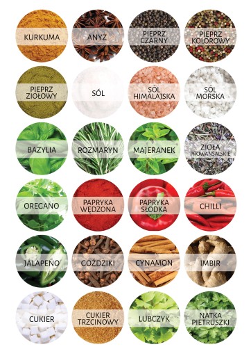 NÁLEPKY Etikety na nádobky SPICES 168 ks v 7