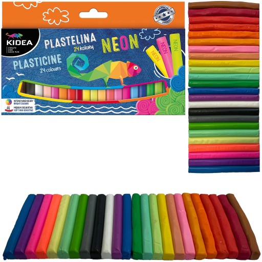 KIDEA NEON SCHOOL PLASTICINE 24 ŽIVÝCH FARIEB