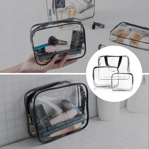 3V1 SET TRANSPARENTNÁ TURISTICKÁ CESTOVNÁ KOZMETICKÁ TAŠKA S KOZMETIKOU NA Zips