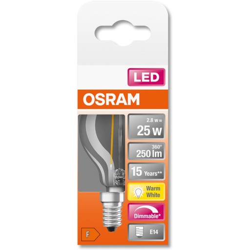 E14 LED žiarovka 2,8W = 25W 2700K STMIETNUTÁ OSRAM