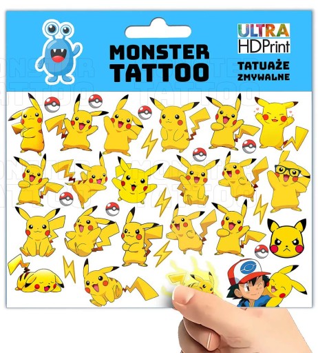 UMÝVAJÚCE DOČASNÉ TETOVANIE PRE DETI DETSKÉ PIKACHU ORIGINÁLNE DIZAJNY