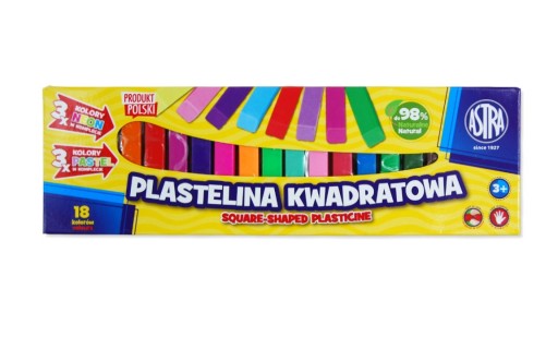 Štvorcová plastelína 18 farieb NEON PASTEL Astra