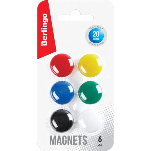 Magnety na tabuľu Berlingo, okrúhle, 20 mm, 6 farieb