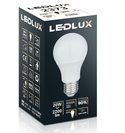 LED žiarovka E27 20W = 150W 2200lm SMD 6000K studená Premium LEDLUX nebliká