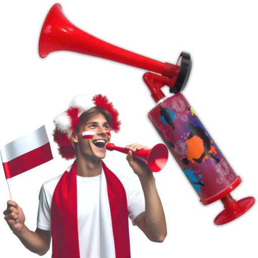 TRUBKA VUVUZELA trúbka fanúšika ME ČERVENÁ so štadiónovým piestom