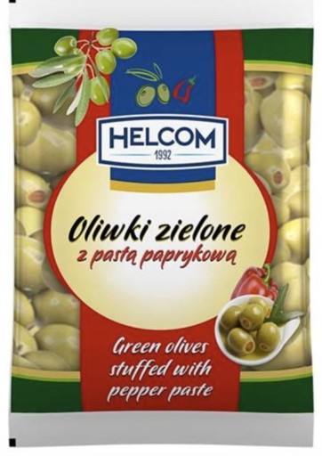 Zelené olivy s paprikovou pastou - Jemná chuť 195g do pizzových šalátov
