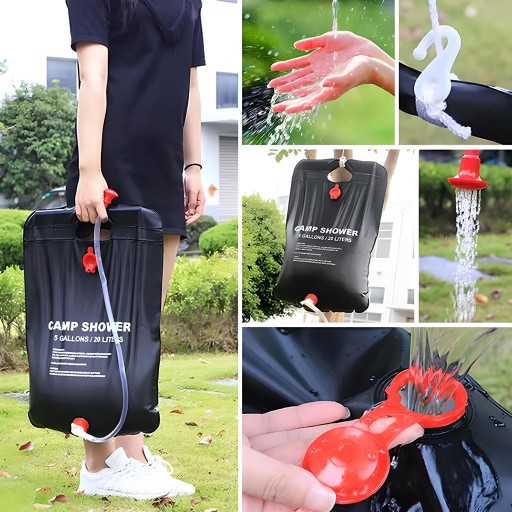 SLNEČNÁ TURISTICKÁ KAMPAŇOVÁ POĽNÁ SPRCHA 20L PRENOSNÁ ČIERNA