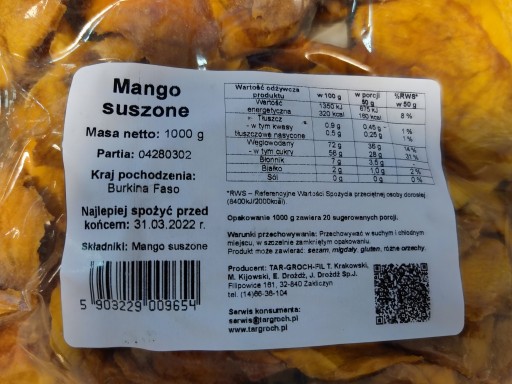 Tarpea Mango krájané sušené vločky extra 200 g NATURAL