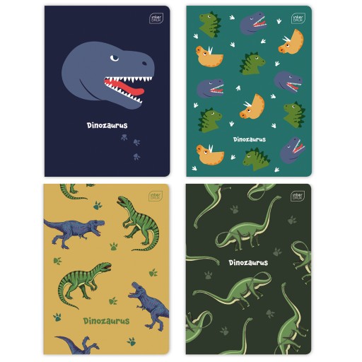 4 X ZÁPISNÍK A5, 16 STR., mriežka, VÝTLAČ DINOSAUROV