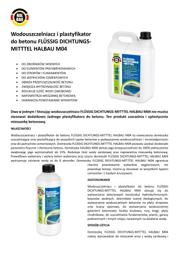 Plastifikátor a vodný tmel na betón 1L M04