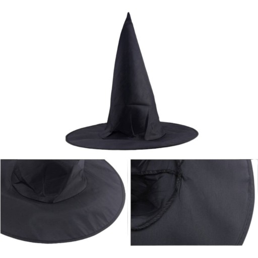 Vzorovaný čierny čarodejnícky klobúk pre halloweensky kostým s dlhými rukávmi