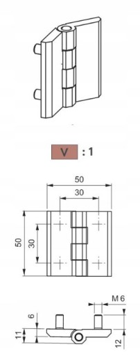 Plochý krídlový pánt 50x50 s kolíkmi, kov, čierny