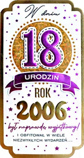 Blahoželanie k 18. narodeninám pre tých, ktorí sa narodili v roku 2006. Blahoželania k 18. narodeninám PM346