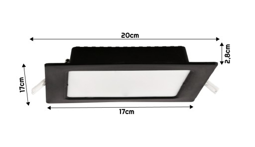 LED stropné svietidlo, zápustné, zápustné, 12W, 1200lm, 4000K, čierne