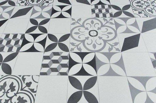 šírka 3 m ŠEDÝ PVC KOBEREC BINGO KOCKY PATCHWORK MOZAIKA BOHO ŠTÝLU