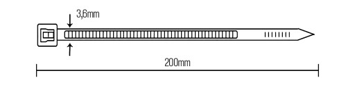 Sťahovací pásik, čierny, 100 ks. 3,6 x 200 mm