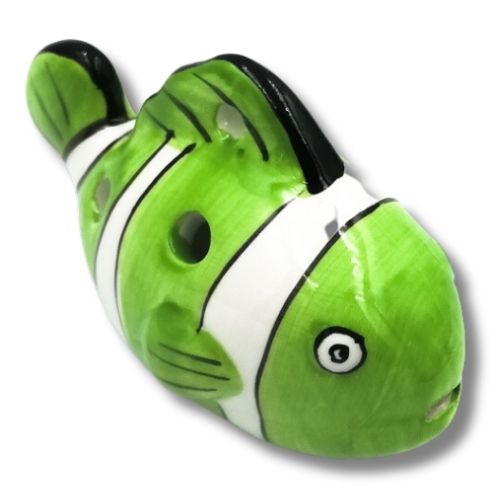 mini OCARINA keramická NEMO FISH zelená, 6 otvorov, rúčky, okaríny