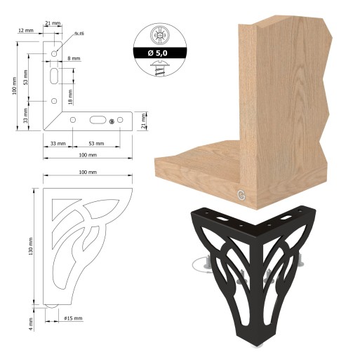Nábytková noha KVET 13 cm, moderná, čierna