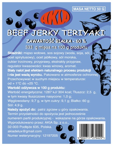 BEEF JERKY TERIYAKI 50 G, AKIA