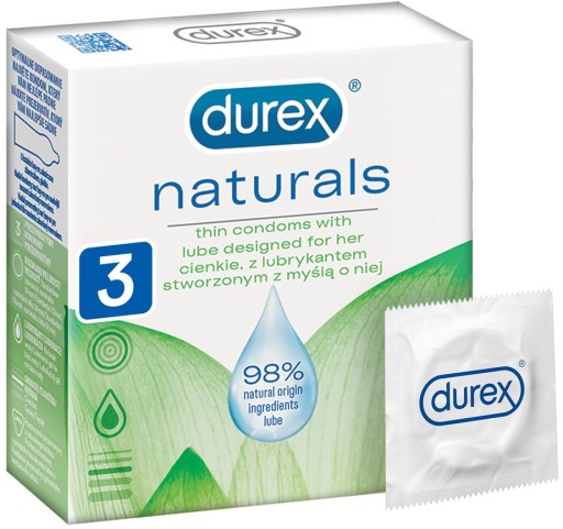 DUREX Naturals Tenké prírodné kondómy 3 ks