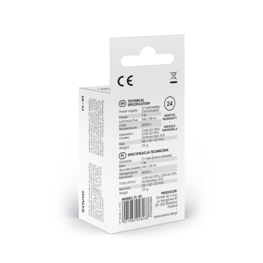 Batériová LED čelovka na elastickom remienku SAVIO FL-01