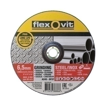 Štít A 24 S-BF27 Pro 230 x 6,5 x 22,23 FLEXOVIT PRO STEEL/INOX