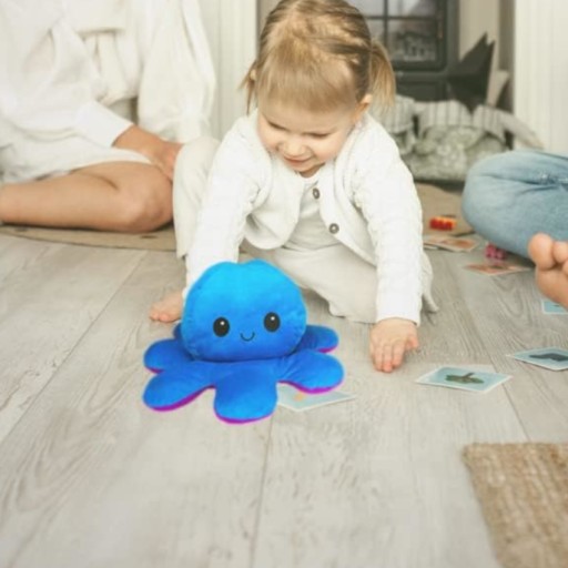 Maskot Octopussy 2v1, obojstranný plyš, plyšová hračka, medvedík so smajlíkom
