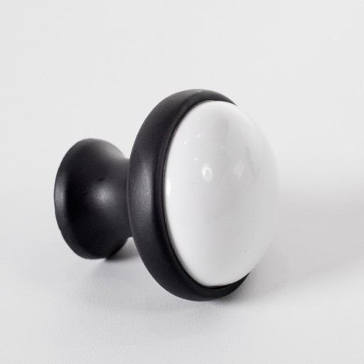 ÚCHYTKA NA NÁBYTOK okrúhly ČIERNY MATNÝ GOMBÍK BIELY PORCELÁN