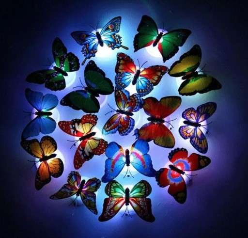 Samolepiace LED LAMPY BUTTERFLY 3D FAREBNÉ motýle 02-10