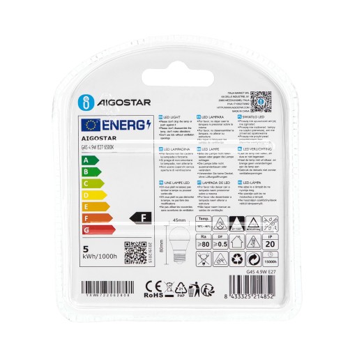 2x G45 E27 LED žiarovka 4,9W 420lm 6500K