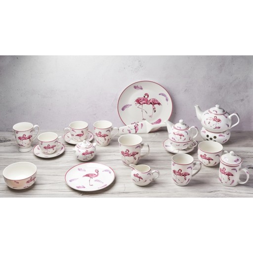 VEĽKÝ PORCELÁNOVÝ hrnček na kávu a čaj 550ml BIELY S FLAMINGINGMI KRÁSNY