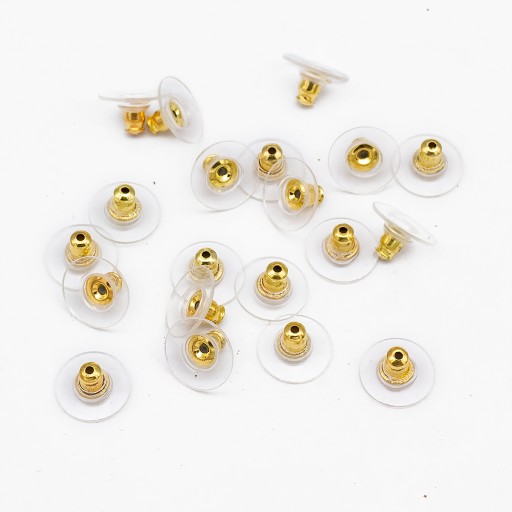 Špunty do náušníc mosadz a silikón, zlato, 12x7mm, dierka 1mm, 20ks
