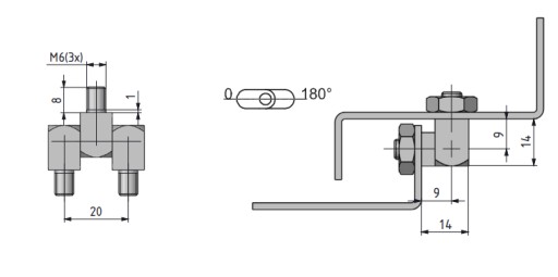 Skrutkovaný vonkajší bočný pánt 10x30x14mm z mosadze