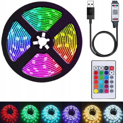 RGB LED PÚH USB S DIAĽKOVÝM 5V FAREBNÝM LED TV PODSVETĽENÍM TV 2M + DIAĽKOVÉ