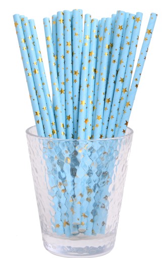 Papierové slamky torta BLUE GOLD STARS