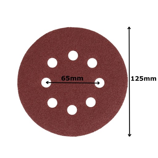 50x BRÚSNY PAPIER 125 BRÚSNYCH KOTÚČOV S OTVORMI NA VELCRO P240