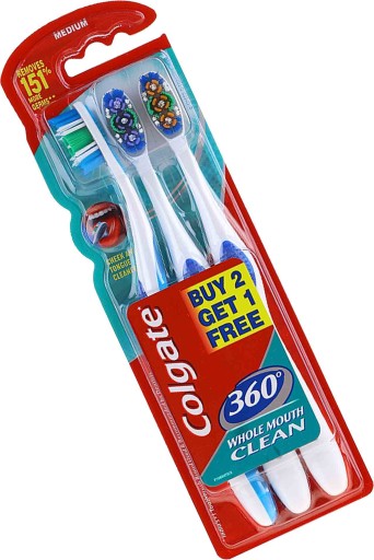 Colgate 360° čisté stredné x3 zubné kefky