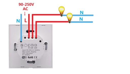 Bezdrôtový spínač svetiel Sonoff 433 MHz T2EU2C-RF (2-kanálový)