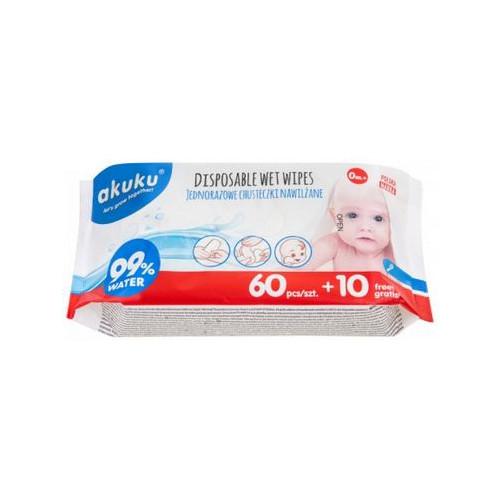 AKUKU Vlhčené obrúsky 99% Voda 70ks A0031 0M+