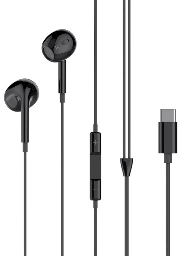 Káblové slúchadlá USB-C s mikrofónom USB typu C, do uší, čierne