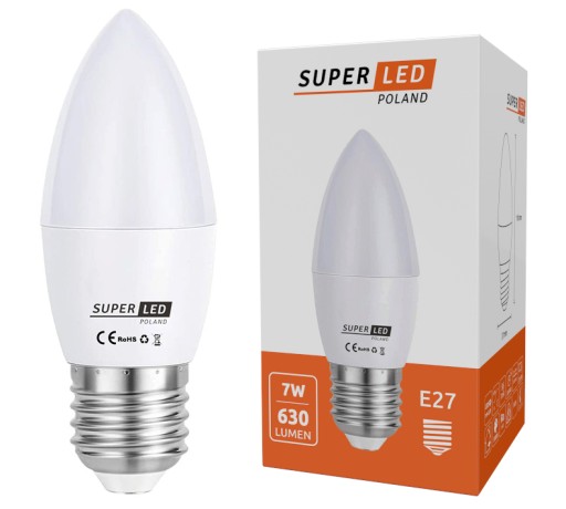 E27 LED žiarovka 7W = 60W 630 lm C37 CCD Viac lumenov SuperLED sviečka
